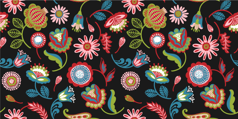 Vinyl rug flowers with vibrant folk design - TenStickers