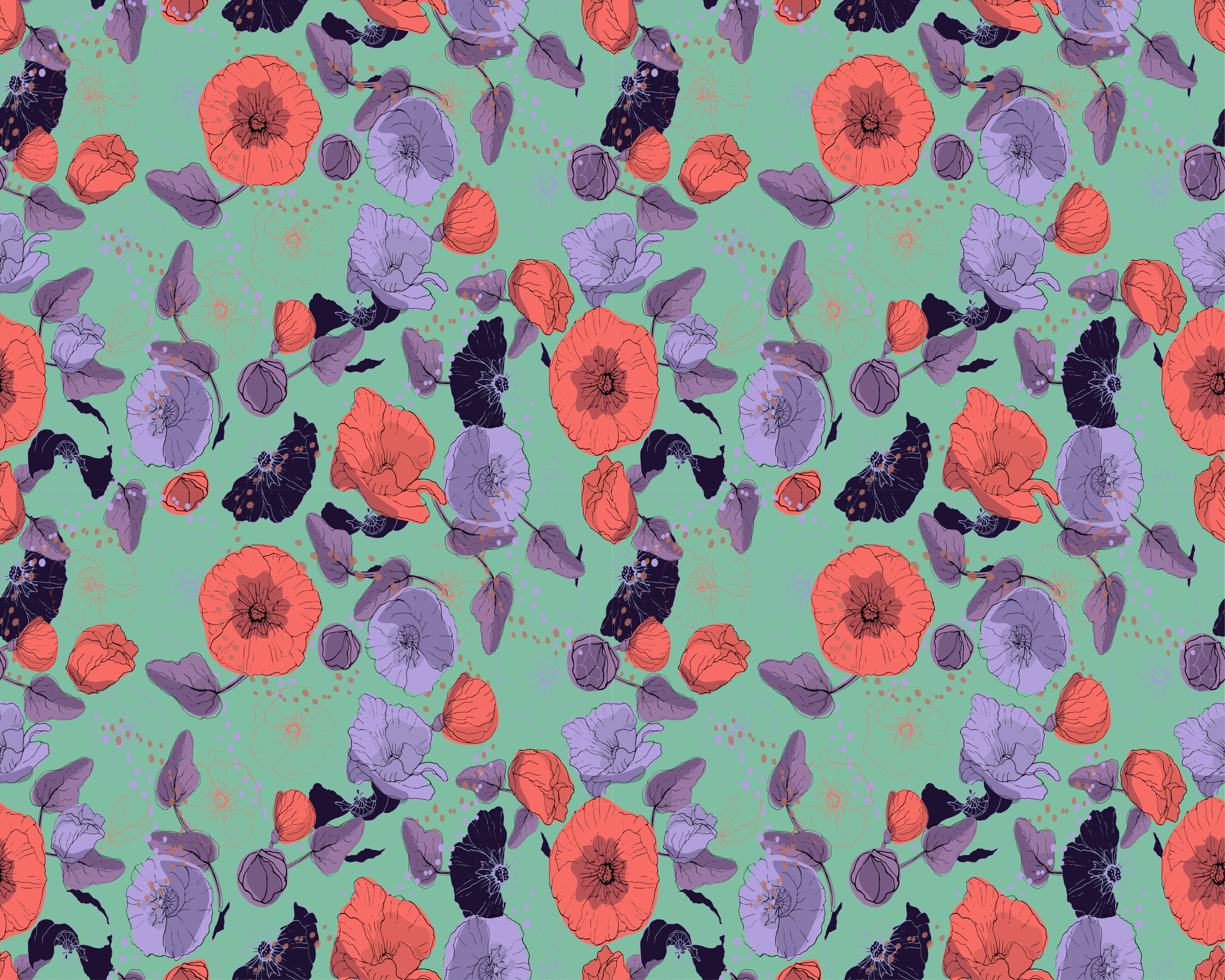 Vinyl rug flowers graceful poppies - TenStickers