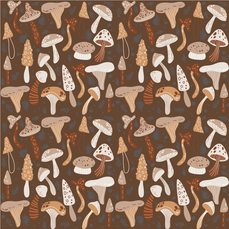 Vinyl rug flowers with forest mushrooms on brown - TenStickers