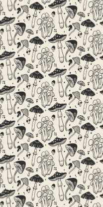 Vinyl rug flowers with black mushroom drawing pattern - TenStickers