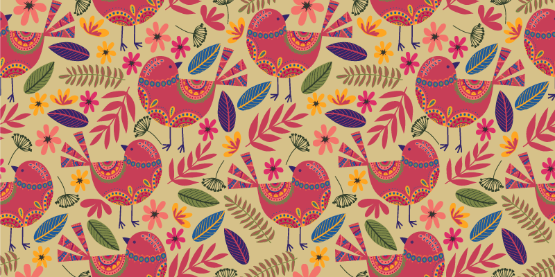 Vinyl rug flowers colorful birds folk art design - TenStickers