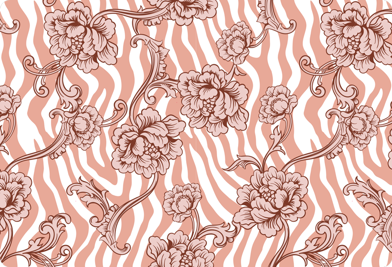 Vinyl rug flowers zebra print and ornamental coral - TenStickers