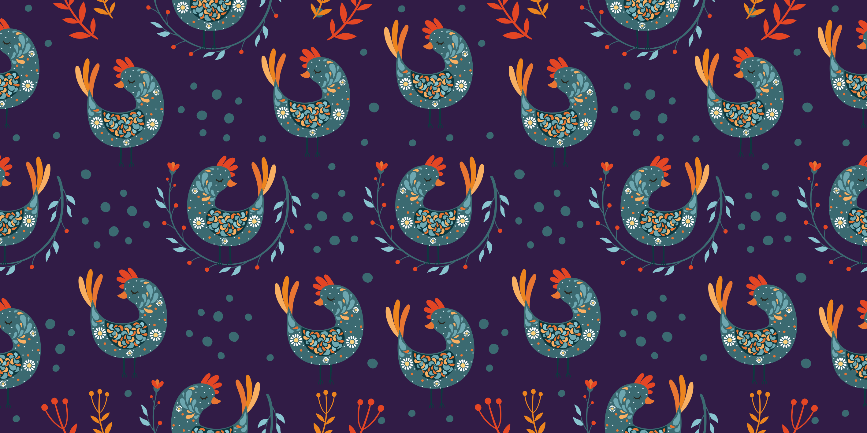 Vinyl rug flowers with purple chickens and flowers - TenStickers