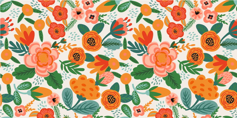 Vinyl rug flowers in red and orange folk style - TenStickers