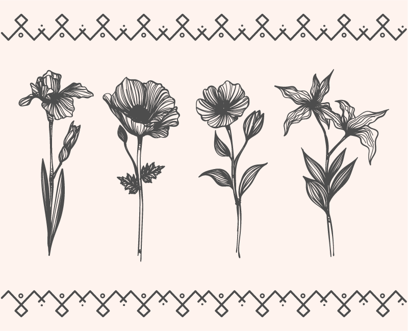Vinyl rug flowers realistic vintage botany - TenStickers