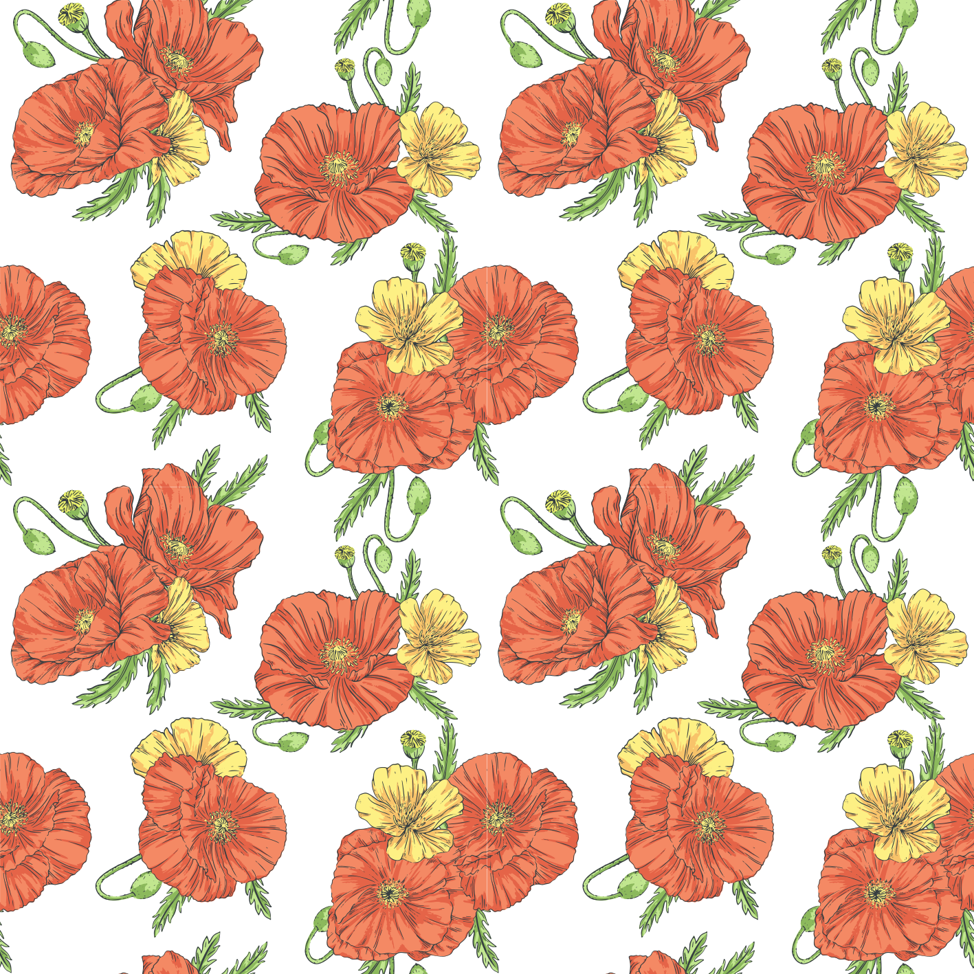 Vinyl rug flowers poppy flowers on white background - TenStickers