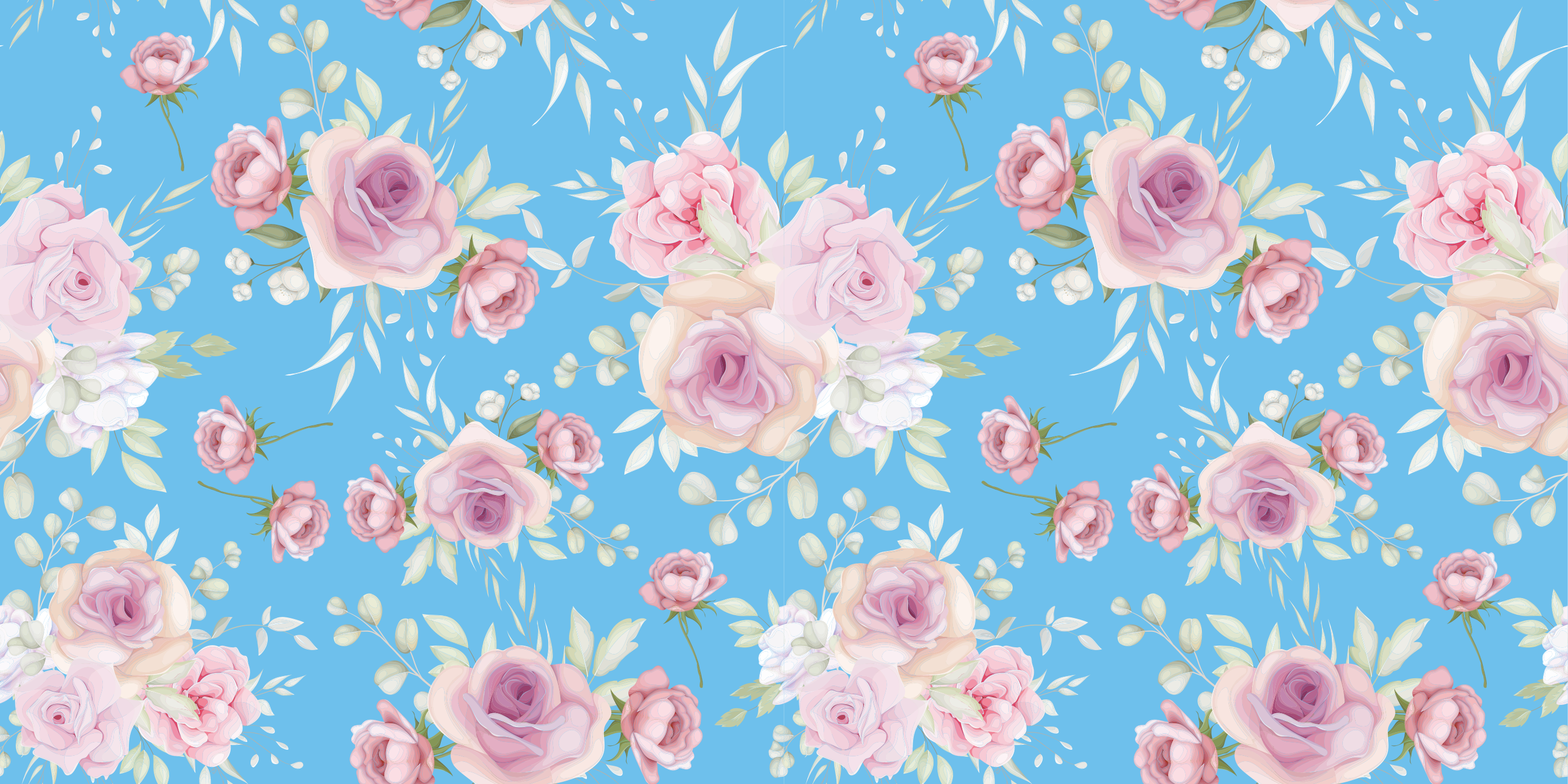 Vinyl rug flowers with roses on a blue background - TenStickers