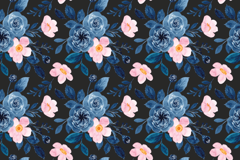Vinyl rug flowers blue and pink design on black - TenStickers