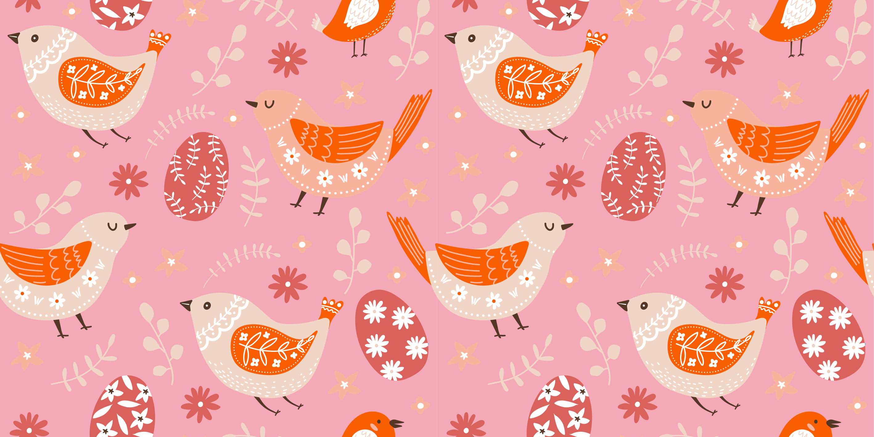 Vinyl rug flowers with pink folk art birds pattern - TenStickers