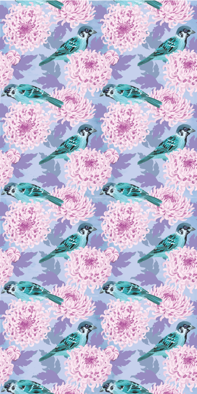 Vinyl rug flowers pink garden blooms with birds - TenStickers
