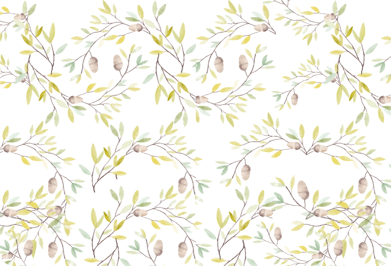 Vinyl rug flowers original watercolor green leaves - TenStickers