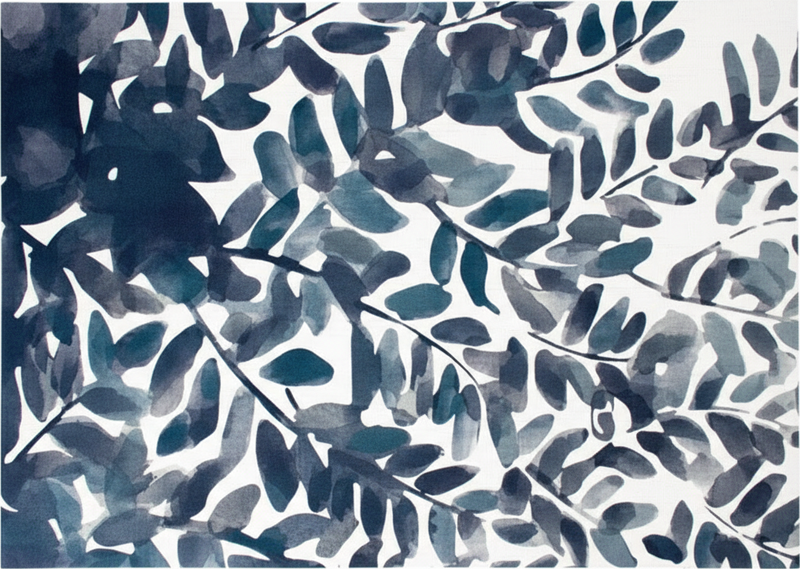 Vinyl rug flowers in blue watercolor leaf pattern - TenStickers