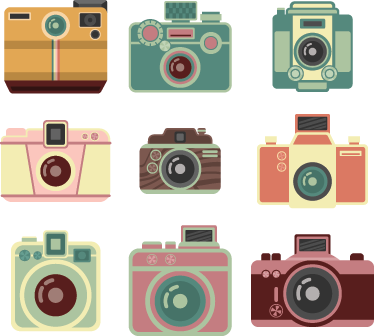 Dining room vinyl rug featuring vintage cameras - TenStickers