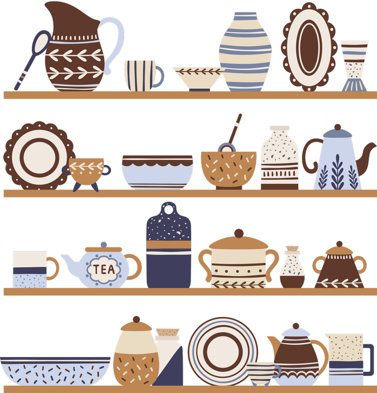 Kitchen vinyl rug with dishware storage - TenStickers