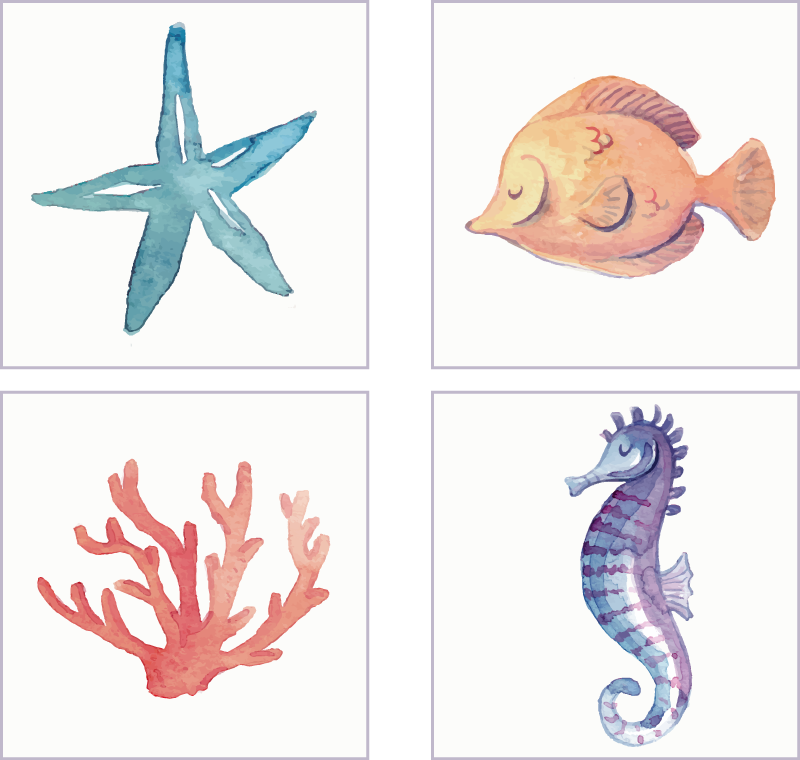 Vinyl rug bathroom marine animals - TenStickers