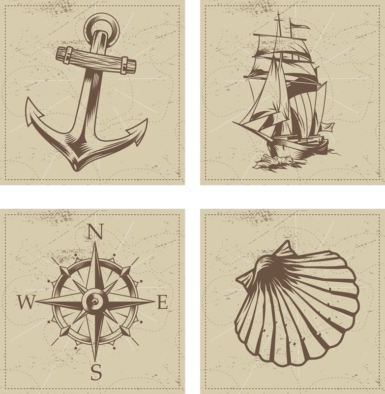 Vinyl rug bathroom sea-themed tiles - TenStickers