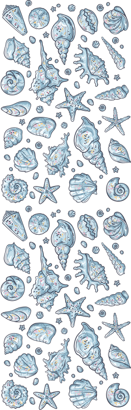 Vinyl rug bathroom seashell sketches shower - TenStickers