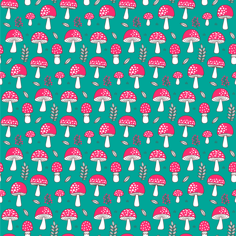 Vinyl rug flowers classical mushrooms on turquoise - TenStickers