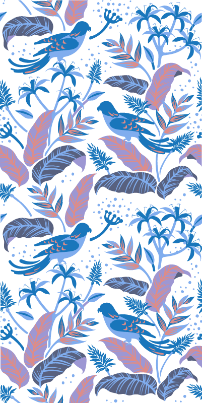 Vinyl rug flowers with blue and pink birds on leaves - TenStickers