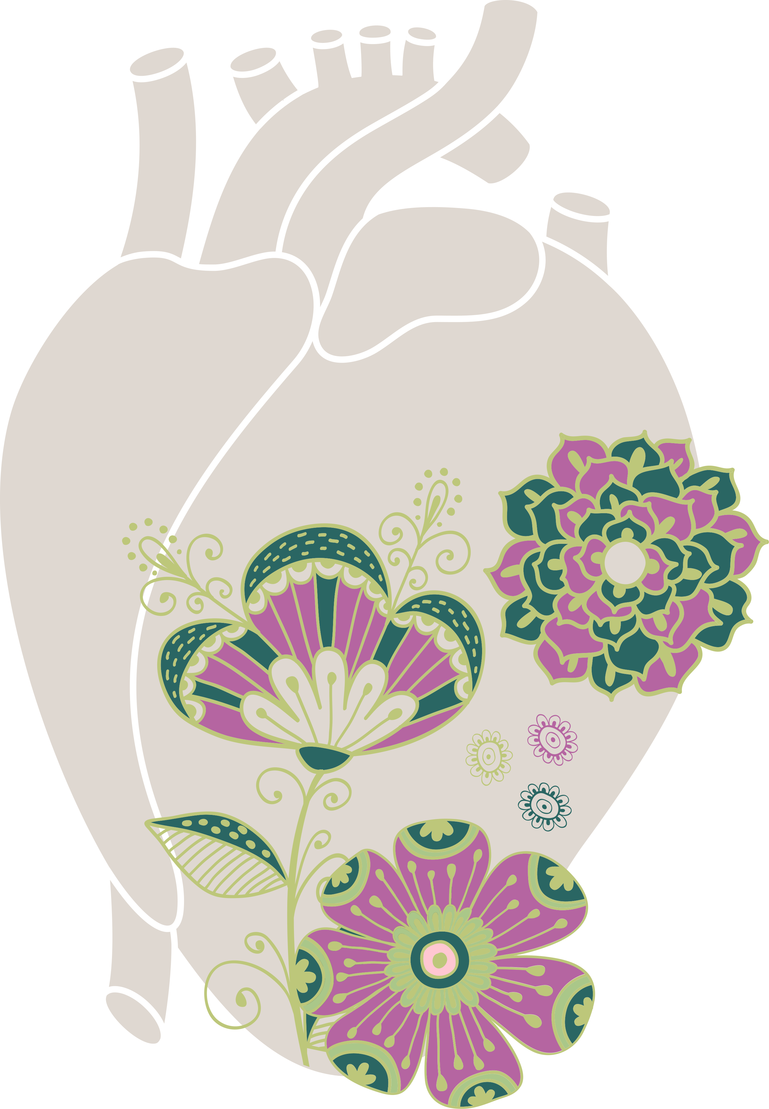 Vinyl rug flowers anatomic heart with red flowers - TenStickers