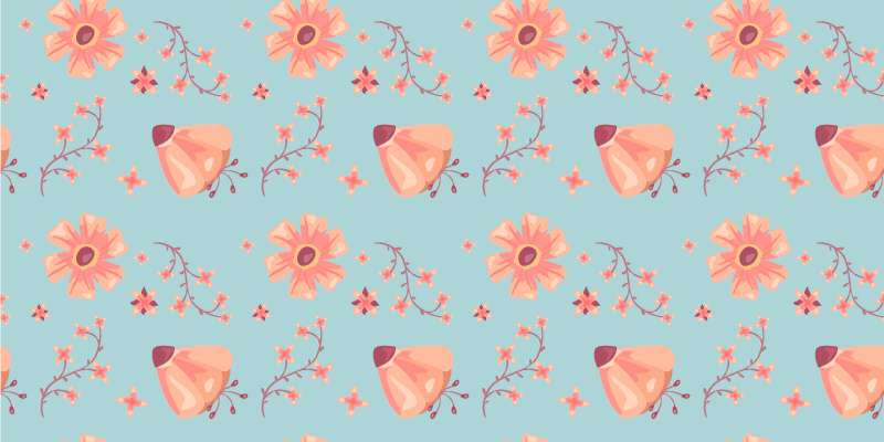 Vinyl rug flowers orange blooms on blue background - TenStickers