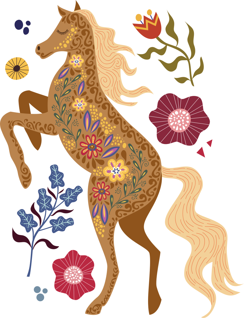 Vinyl rug flowers wild horse folklore design - TenStickers