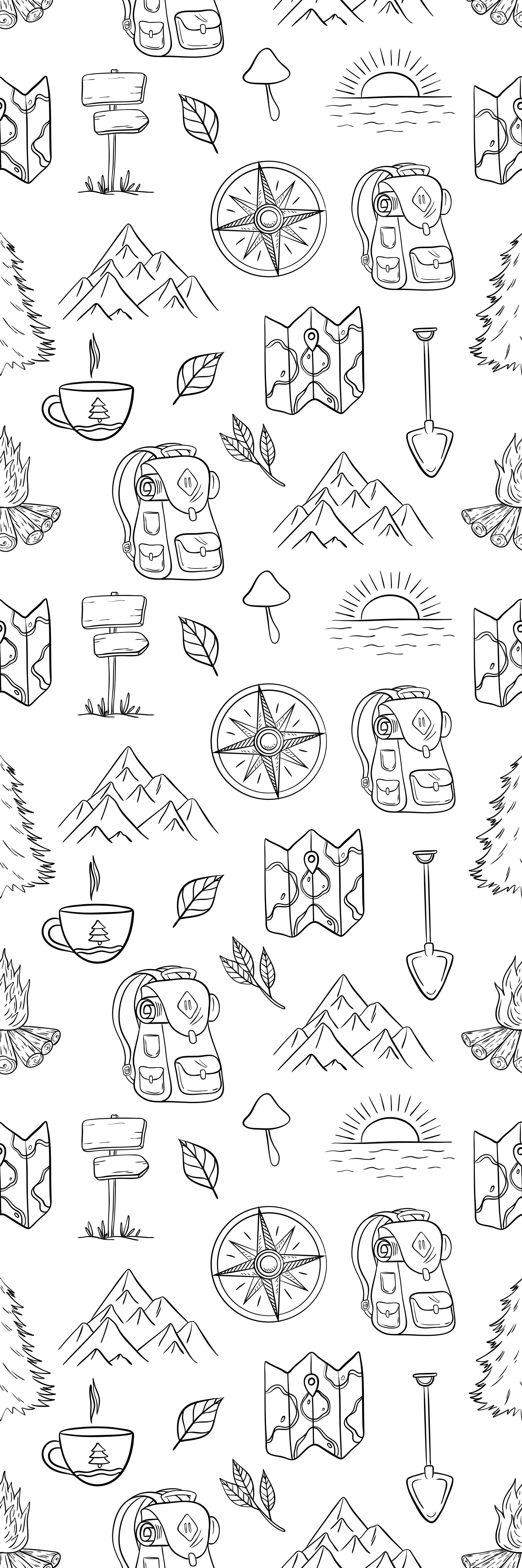 Bedroom vinyl rug with hand-drawn compass and mountains - TenStickers