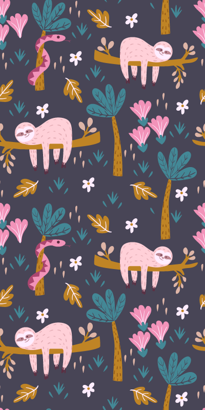 Bedroom vinyl rug with sloth and leaves design - TenStickers