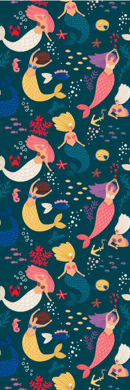 Bedroom vinyl rug dark blue mermaid design - TenStickers