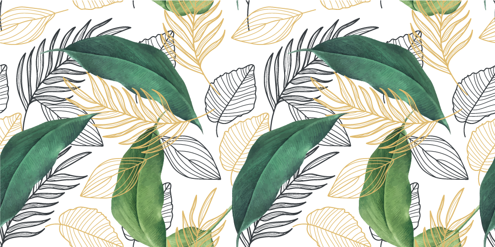 Vinyl rug flowers green and gold leaf art - TenStickers