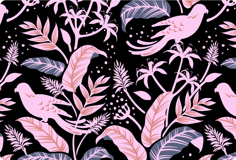 Vinyl rug flowers with black and pink birds on leaves - TenStickers