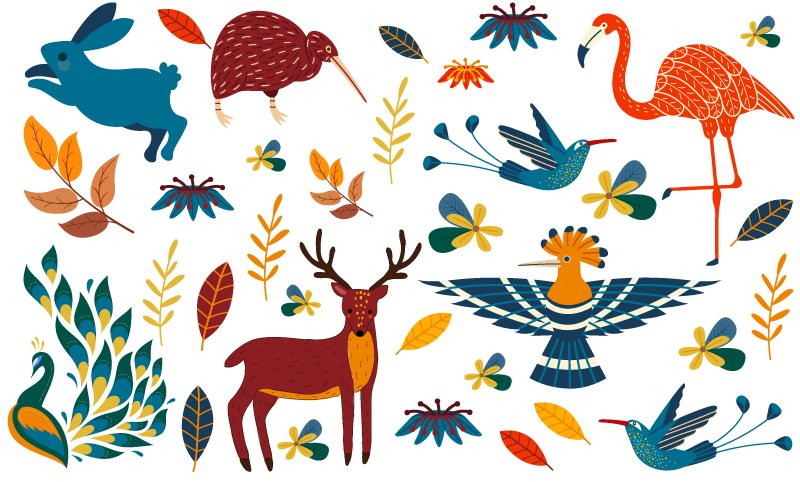 Vinyl rug flowers with tengango style flora and fauna - TenStickers