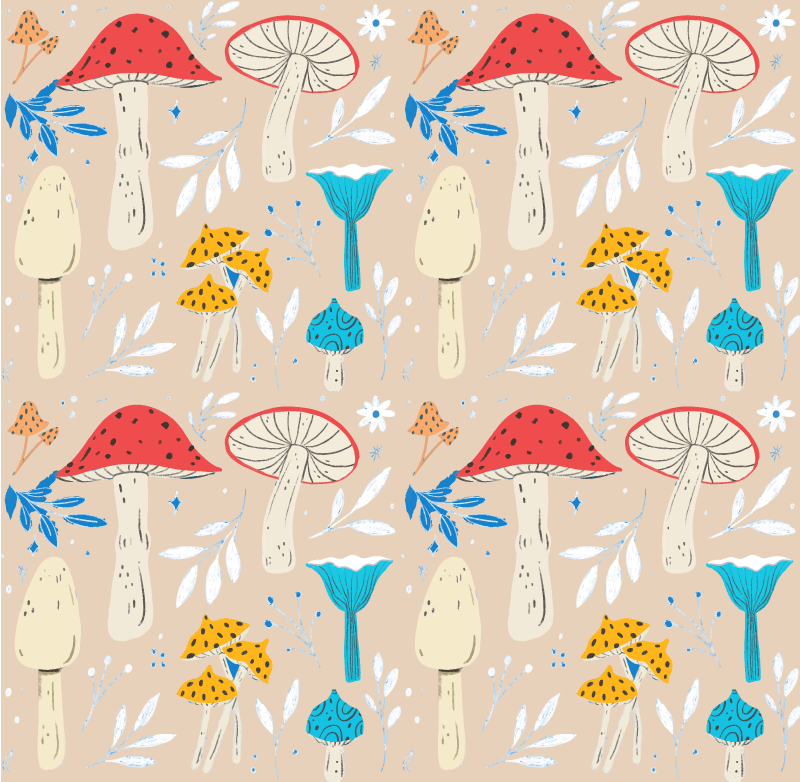Vinyl rug flowers classic mushrooms beige background - TenStickers
