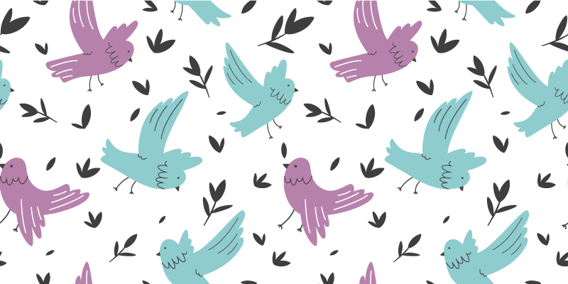 Vinyl rug flowers with blue and purple birds design - TenStickers