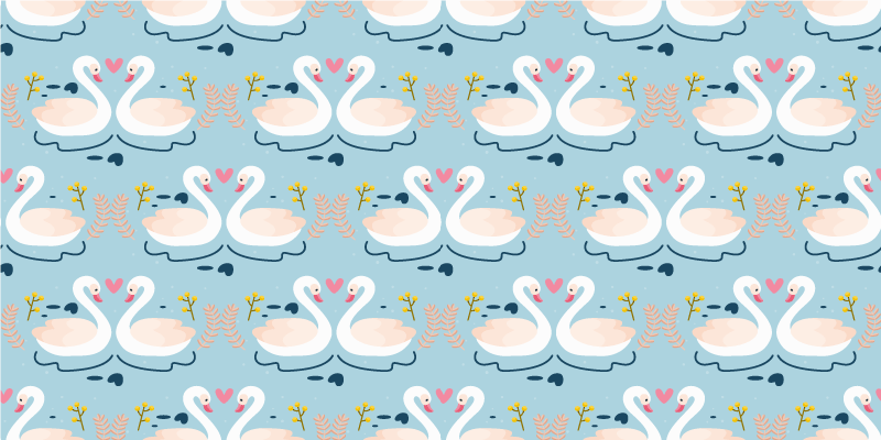 Vinyl rug flowers with swans in love on blue - TenStickers