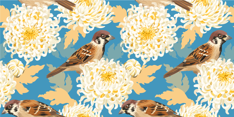 Vinyl rug flowers aquarella birds and leaves design - TenStickers