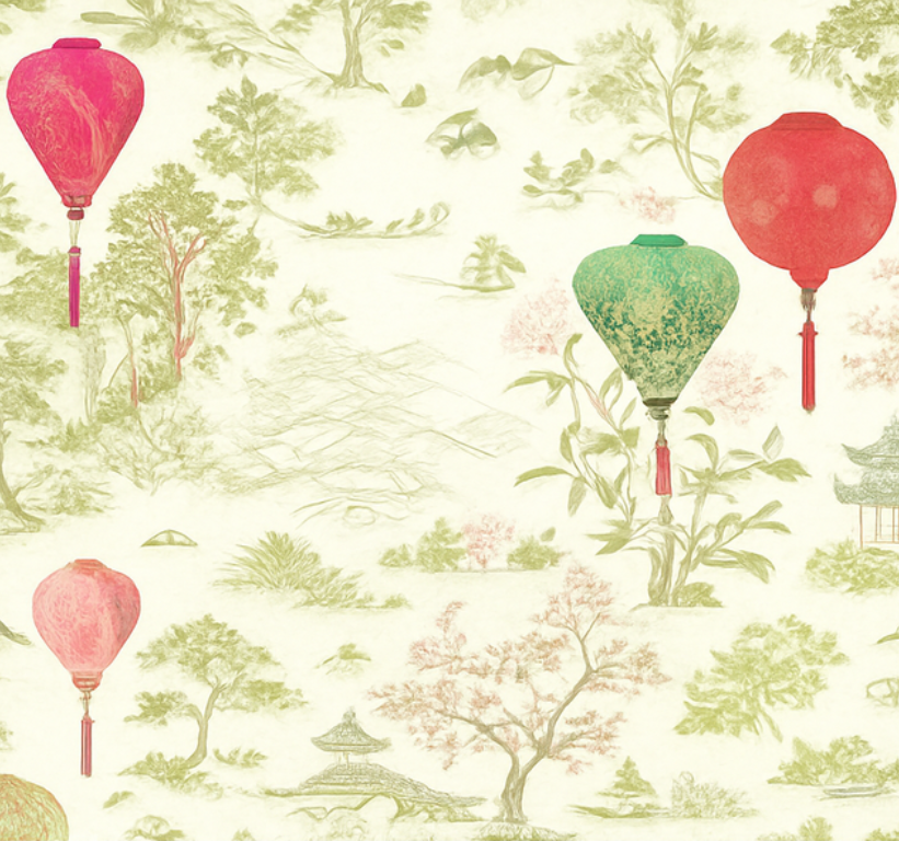 Bedroom vinyl rug oriental chinoiserie scene - TenStickers