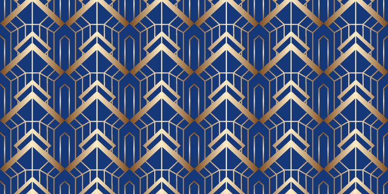 Geometric vinyl rug in modern blue and gold design - TenStickers