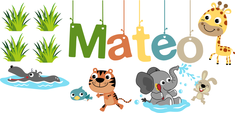 Kids vinyl rug with customizable jungle animal name - TenStickers
