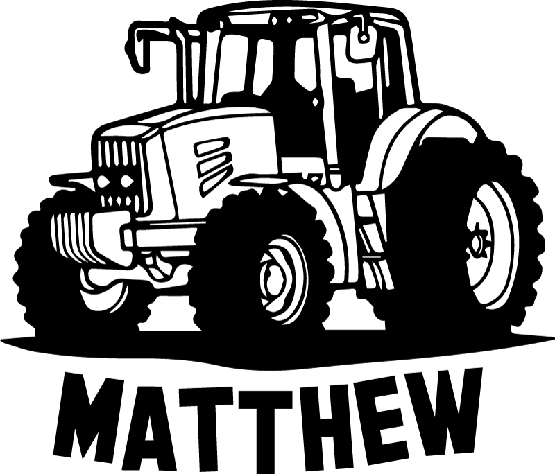 Kids vinyl rug silhouette of tractor with name - TenStickers