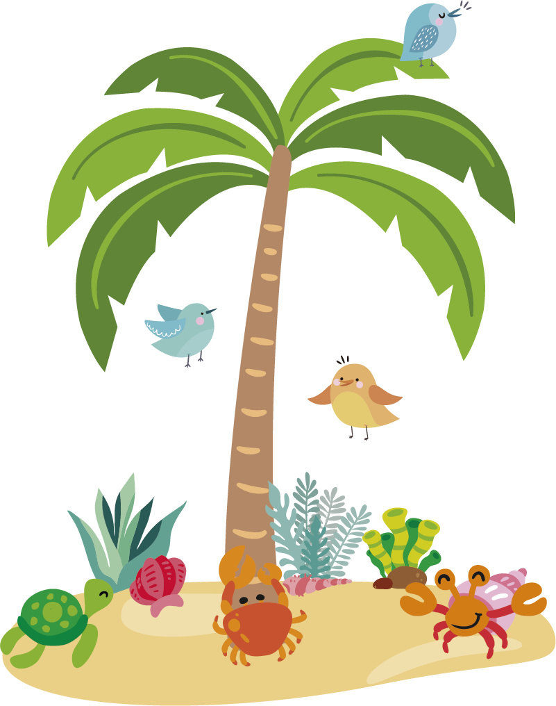 Kids vinyl rug with palms and sea animals - TenStickers