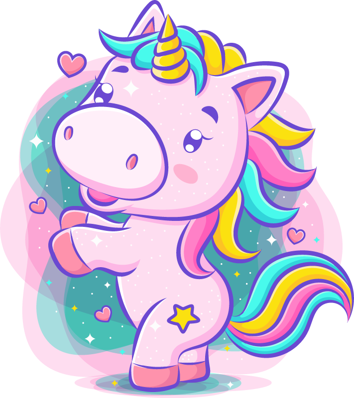 Kids vinyl rug smiling cartoon colorful unicorn - TenStickers