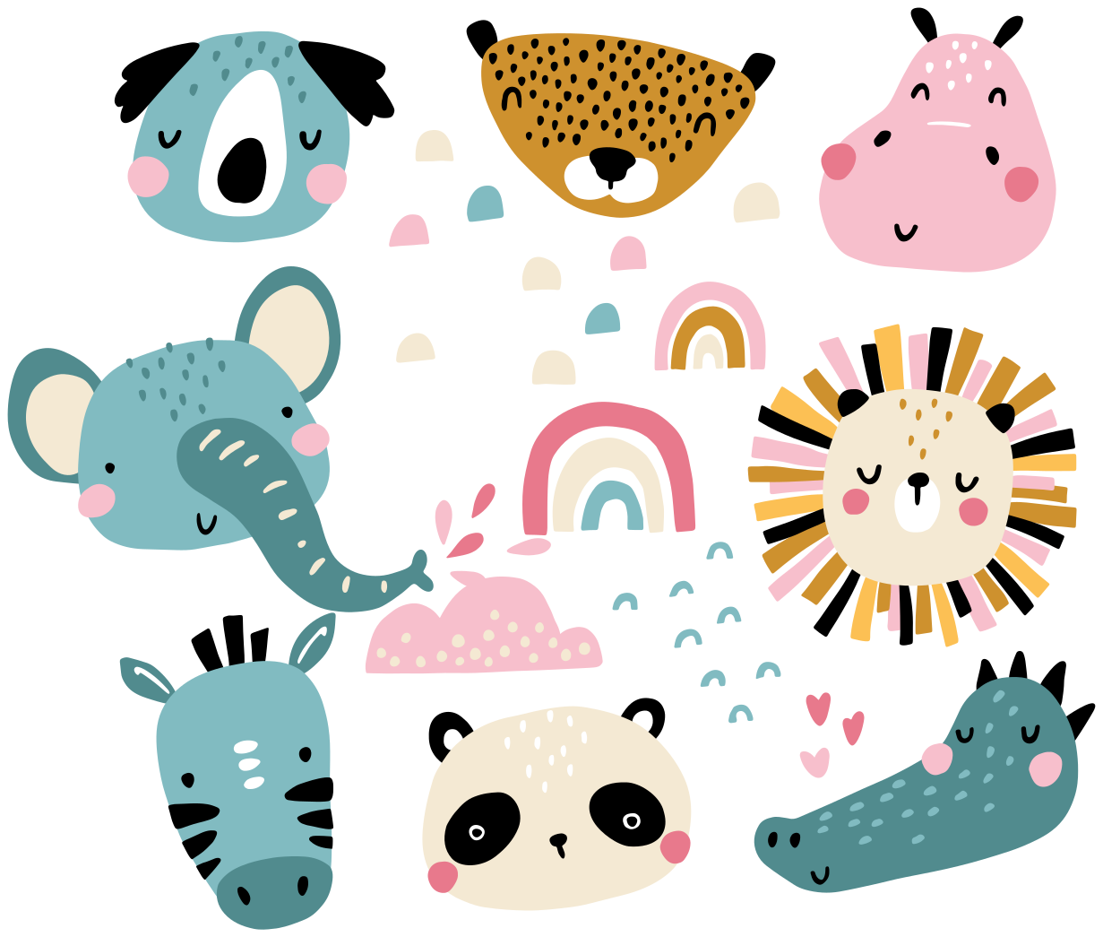 Kids vinyl rug with little animal nordic design - TenStickers