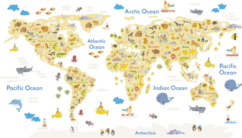 World map vinyl rug animal design en - TenStickers