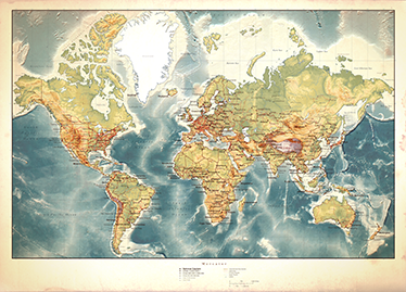 World map vinyl rug aged vintage style - TenStickers