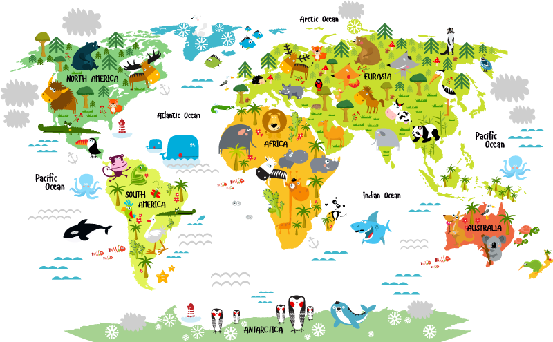 World map vinyl rug animal world map vinyl rug - TenStickers