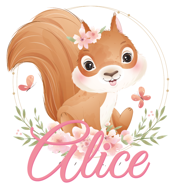 Kids vinyl rug cute squirrel design with name - TenStickers