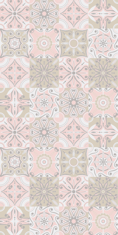 Vinyl rug bathroom in pink and grey tile - TenStickers