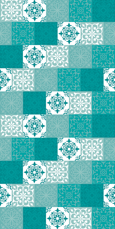 Vinyl rug bathroom in turquoise tile design - TenStickers