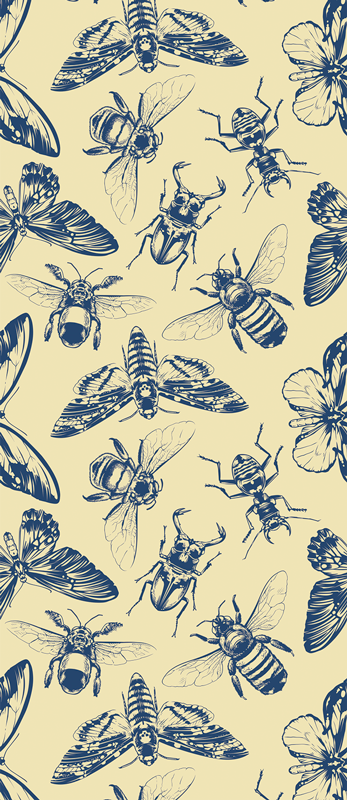 Vinyl rug bathroom with blue and yellow bees and butterflies - TenStickers